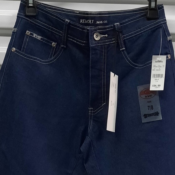 Revolt Jeans Juniors Size 7/8 Blue Mid Rise Dark Wash Denim - Picture 3 of 9